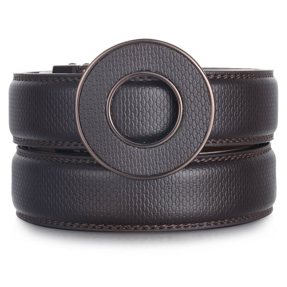 Mio Marino Ceintures à Cliquet pour Hommes - Ceinture Habillée en Cuir Véritable - Boucle Automatique - Classique - Marron - Ajustable de 28 Pouces à 44 Pouces Taille