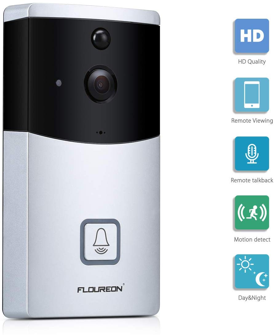 FLOUREON Wi-Fi Video Doorbell Camera 720P HD Home Security Camera with Two-Way Talk & Video,Infrared Night Vision,PIR Motion Detection Wireless Doorbell for iOS Android - image 1 of 8
