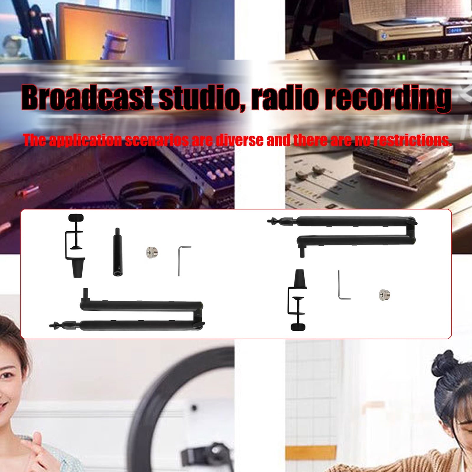 Adjustable Metal Microphone Boom Arm Stand Foldable Design For Studio Recording Live Broadcast Voice Chatting