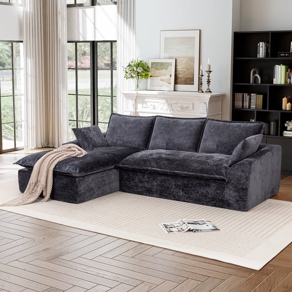 Muumblus 103" Boneless Sectional Sofa with Left Chaise, Comfy L-Shaped Modular Couch for Living Room, No Assembly Required, Black Chenille
