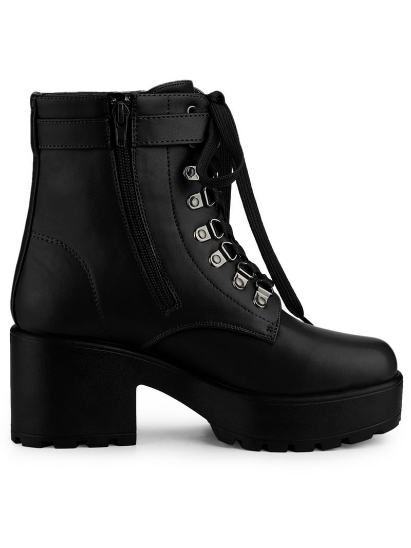 BLISSFUL STEP Women's Zip Block Heel Platform Ankle Combat