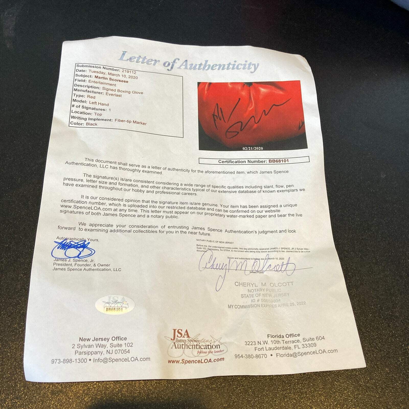 Martin Scorsese Signed Everlast Boxing Glove With JSA COA Raging Bull