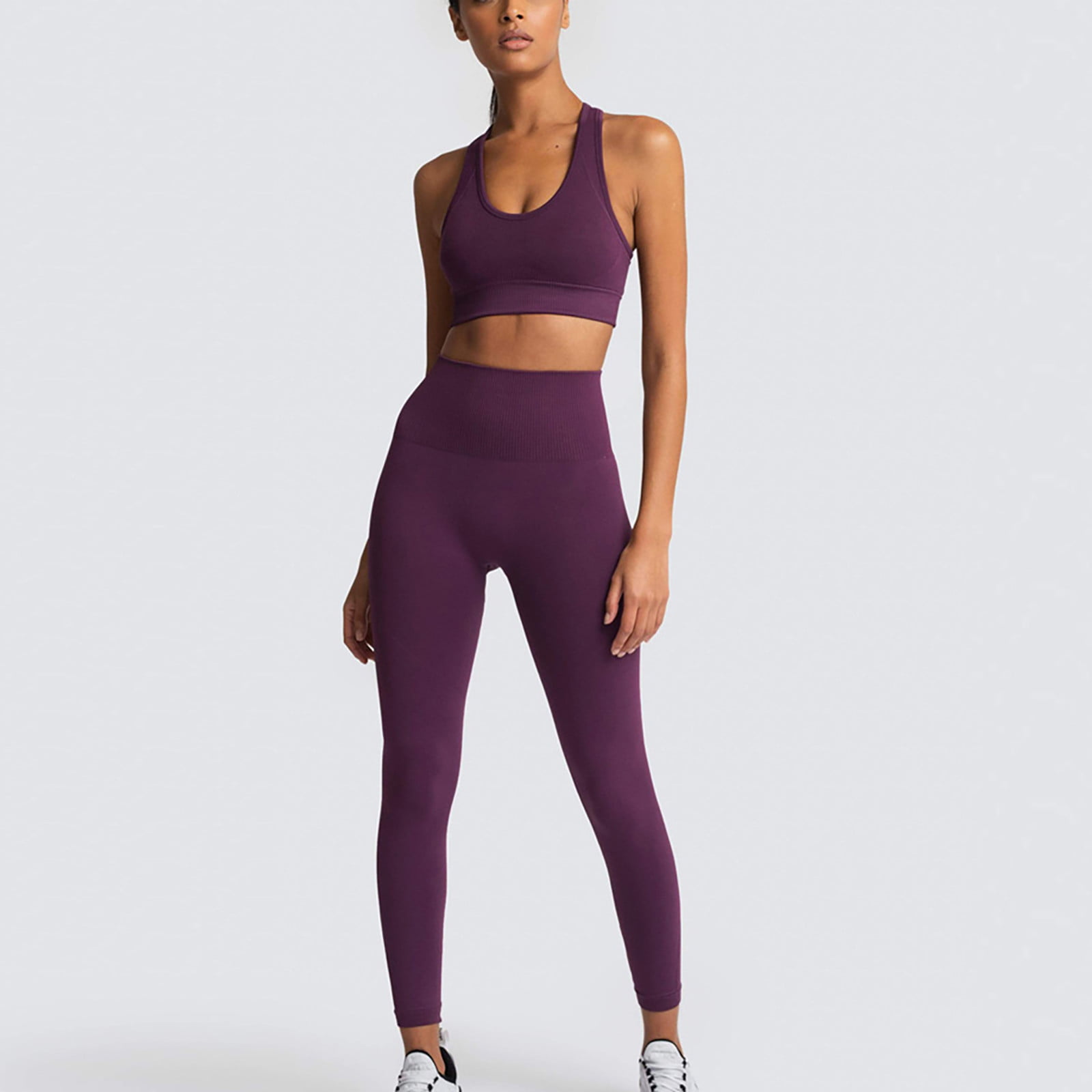 Workout Outfits for Women 2 Piece Seamless Sports Bra and High Waisted Yoga  Leggings Sets Solid Color Athletic Gym Tracksuits - Walmart.com