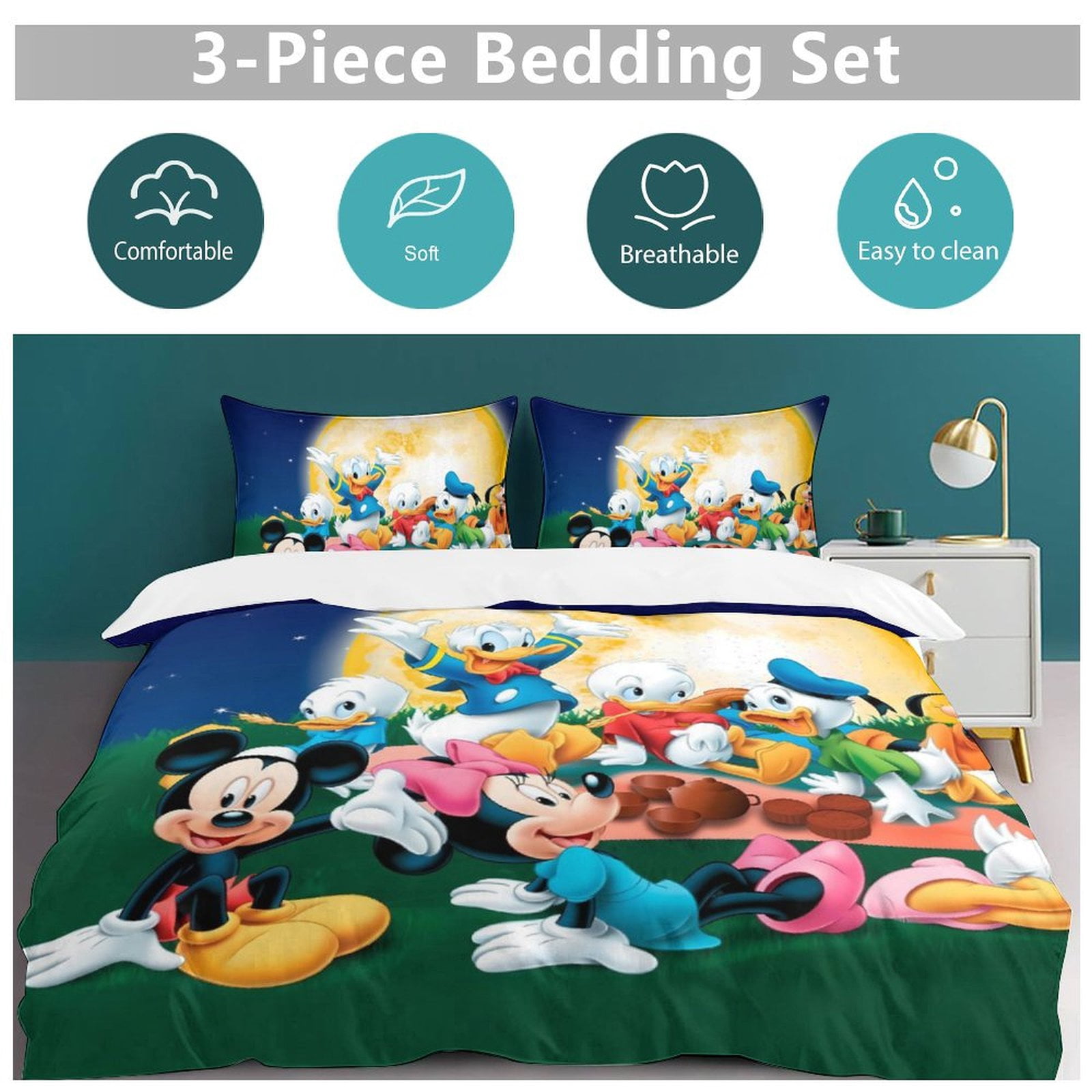 Cartoon Mouse 3-Piece Bedding Set, Printed Quilt Set Twin Size, Full Size,Queen Size,King Size,for Men Women Children Boy Girl Teen Kids (1 Duvet Cover, 2 Pillowcases) Bed Set 79"x90"