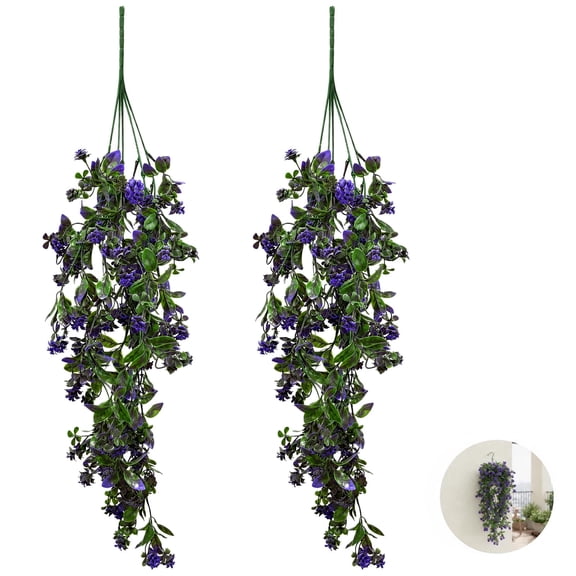 2‑Pack Artificial Hanging Flowers – 29.9" Realistic Ivy Vines, Sun‑Resistant Faux Hanging Plants for Outdoor Porch, Indoor Wall, Garden, Wedding & Party Decor, Purple
