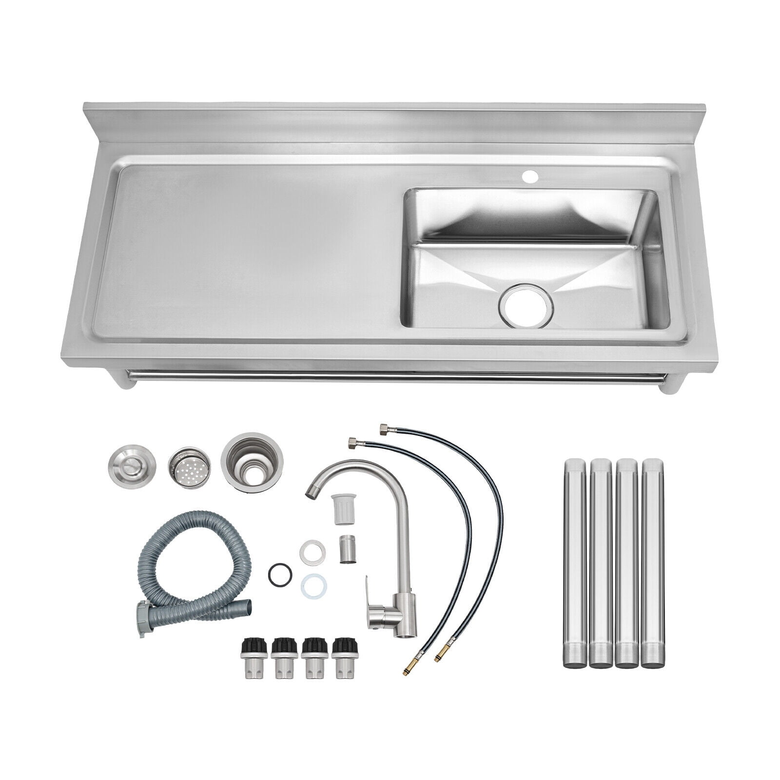 Commercial Kitchen Prep Utility Sink with Drainboard Compartment Stainless Steel