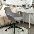 thumbnail image 4 of Gymax Chaise de Bureau d'Appoint en Lin, Chaise de Travail Pivotante à Roulettes Réglable avec Accoudoirs, 4 of 9