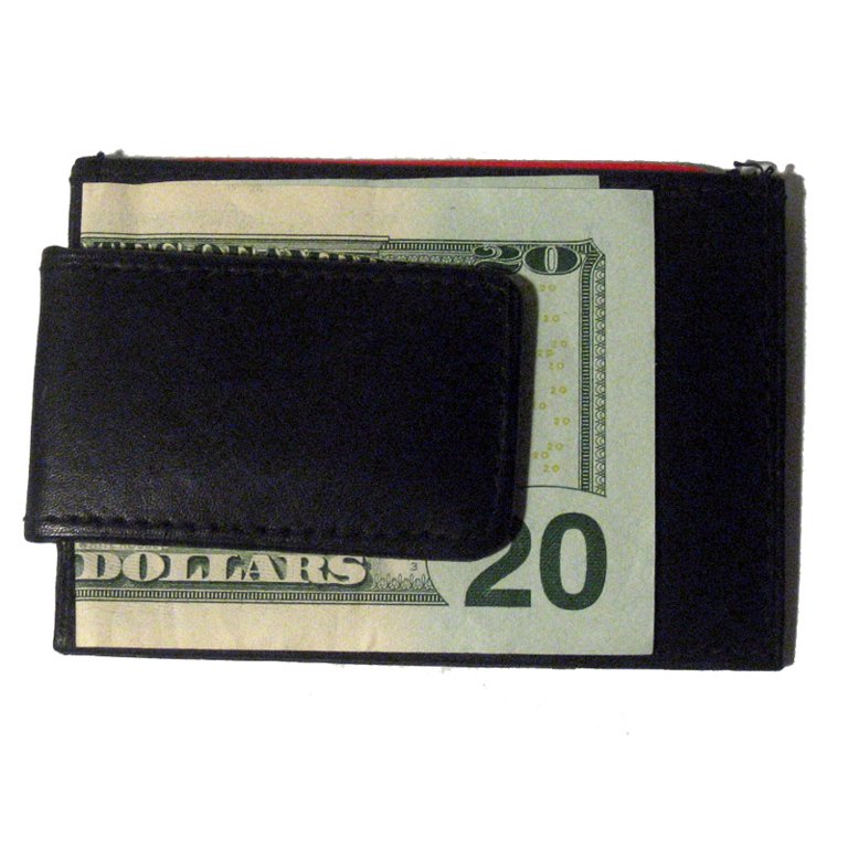 Mens Deluxe Black Leather Magnetic Money Clip Wallet Credit Card