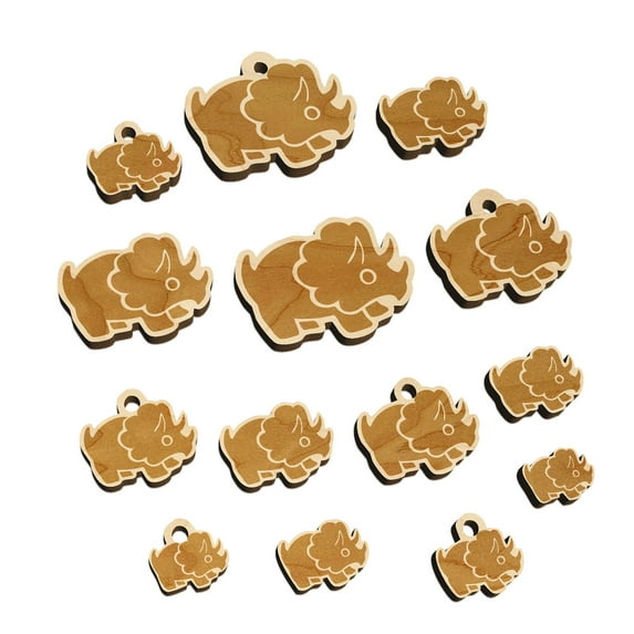 Cute Triceratops Dinosaur Wood Mini Charms Shapes DIY Craft Jewelry - With Hole - 30mm (6pcs)