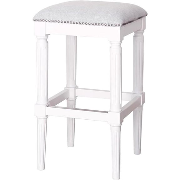 HomeRoots 534320 31 in. Solid Wood Backless Bar Height Bar Chair, Light Gray & White