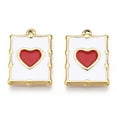 thumbnail image 2 of 5pcs PVD Vacuum Plating 201 Stainless Steel Enamel Pendants Real 18K golden Plated Rectangle with Heart Charm FireBrick 20.5x15x2.5mm Hole: 1.2mm, 2 of 3