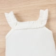 thumbnail image 5 of Youmylove Two Piece Girls Outfits Girls Sleeveless Ruffles Ribbed Romper Bodysuit Rainbow Floral Printed Shorts Headbands Outfits, 5 of 7
