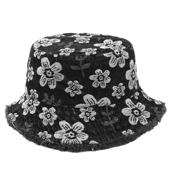 Xfvqtps Womens Bucket Hat Sun Hat Sunshade Flower Embroidery Retro Style Outdoor Fisherman Hat Black