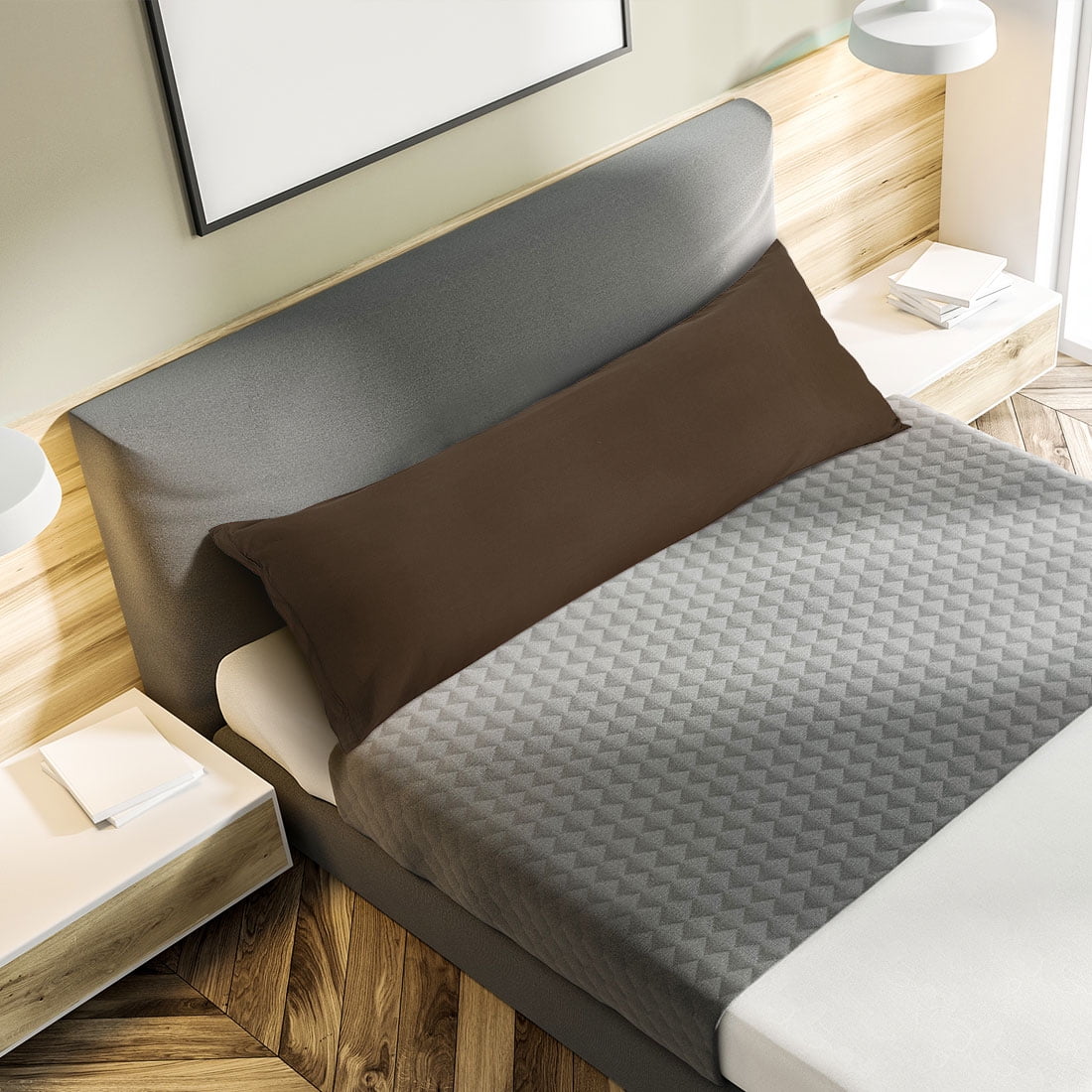 PiccoCasa Set of 2 Body Pillowcases Zippered Body Pillow Cover for Body Pillows, Standard Brown