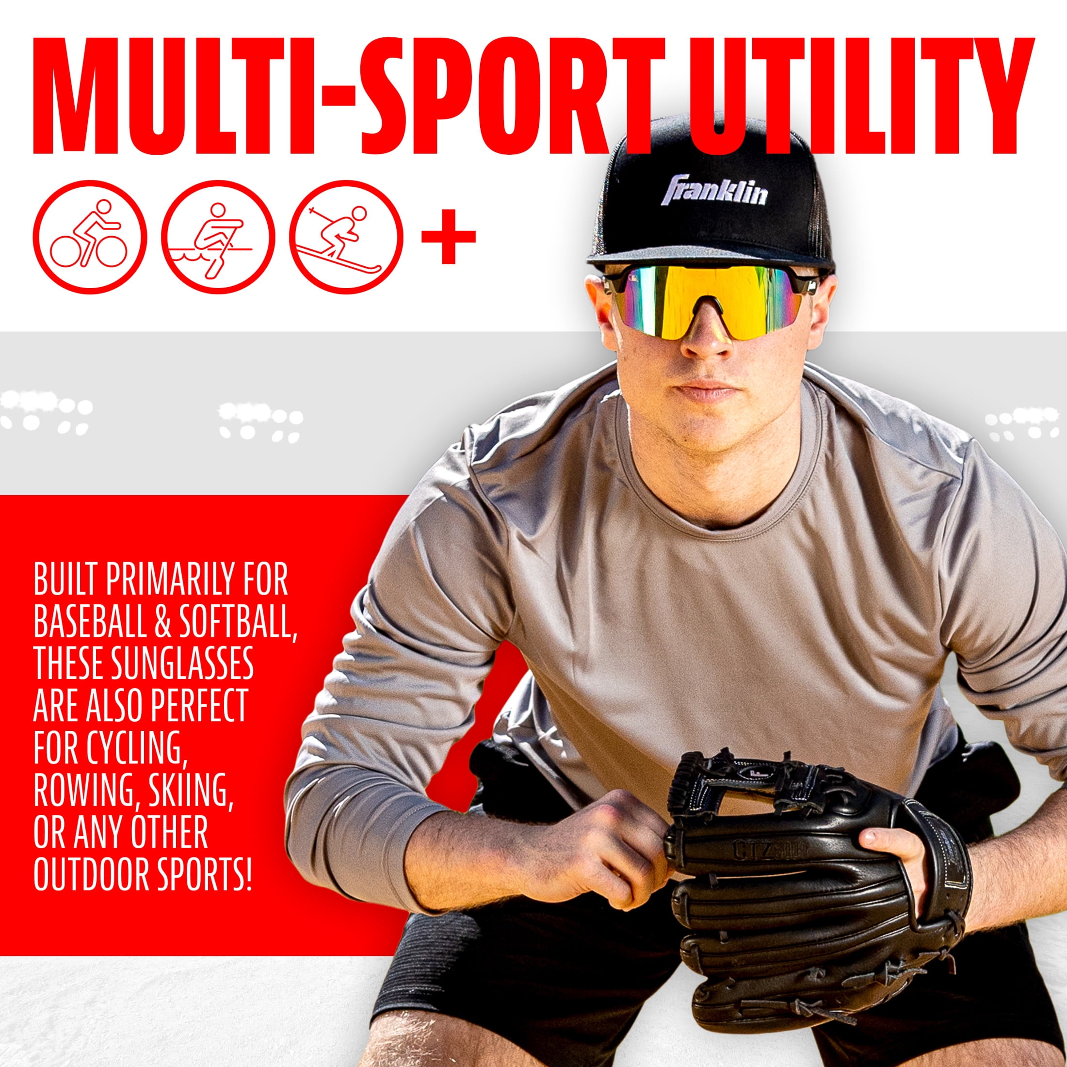 Franklin Sports MLB Baseball Pro Sunglasses - Baseball + Softball Sunglasses for Kids + Adults - Lightweight Sports Sunglasses for UV Protection - All Sport Sunglasses with Carry Case - Black