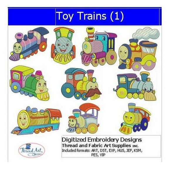 Toy Trains(1) Embroidery Designs - All Popular Formats Included - Loaded on USB Stick