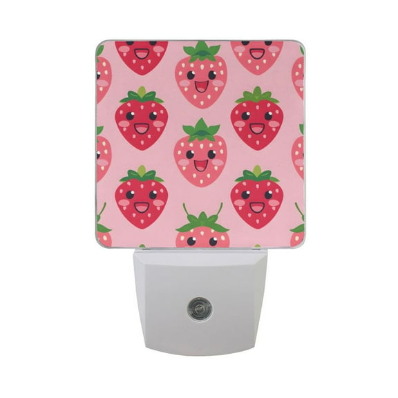 Lovely Strawberry Night Light 2 Pack LED Nightlight Plug into Wall Dusk to Dawn Sensor Soft White