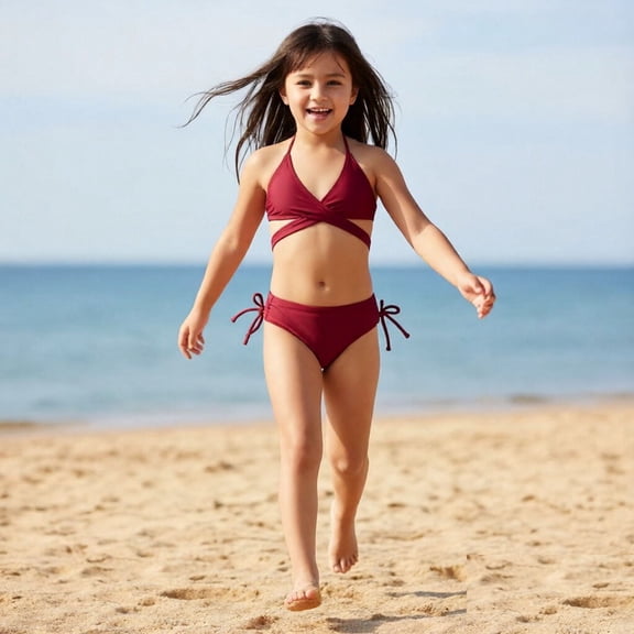 Girls 2 Piece Swimsuits Vacation Sleeveless Girl Bathing Suits Kids Bikini 8-9 Years