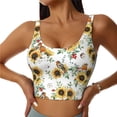 thumbnail image 2 of Haiem Sunflowers Leaves And Birds Pattern Womens Sports Bra - U Neck Padded Low Impact Yoga Bra Workout Crop Top Gym Moisture-Wicking Workout Vest -Small, 2 of 9