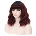 thumbnail image 5 of RightOn Wine Red Wig Black Red Ombre Wig for Women Short Curly Wavy Wig Wine Red Wig with Bangs Synthetic Wigs with Wig Cap, 5 of 9