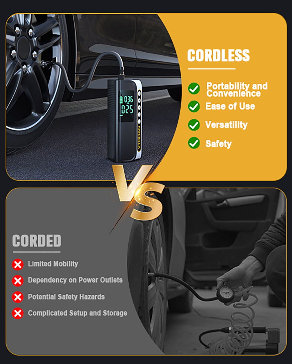 Clearance! VTOMAN X6 Pro Portable Air Compressor-160PSI Cordless Tire Inflator,7500mAh Compact Auto Tire Pump for Car/Bike/Balls
