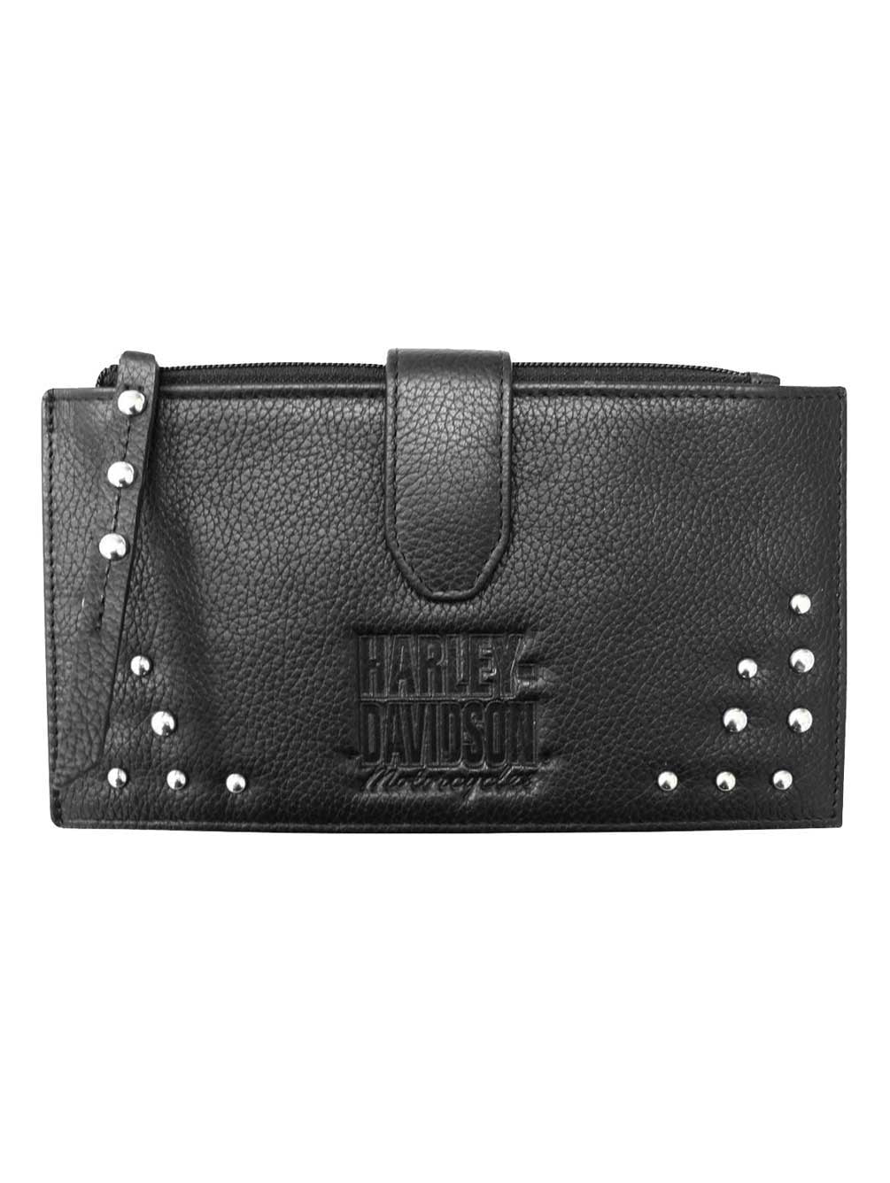 HarleyDavidson Women's Studded Separates Leather Credit Card Wallet Black, Harley Davidson