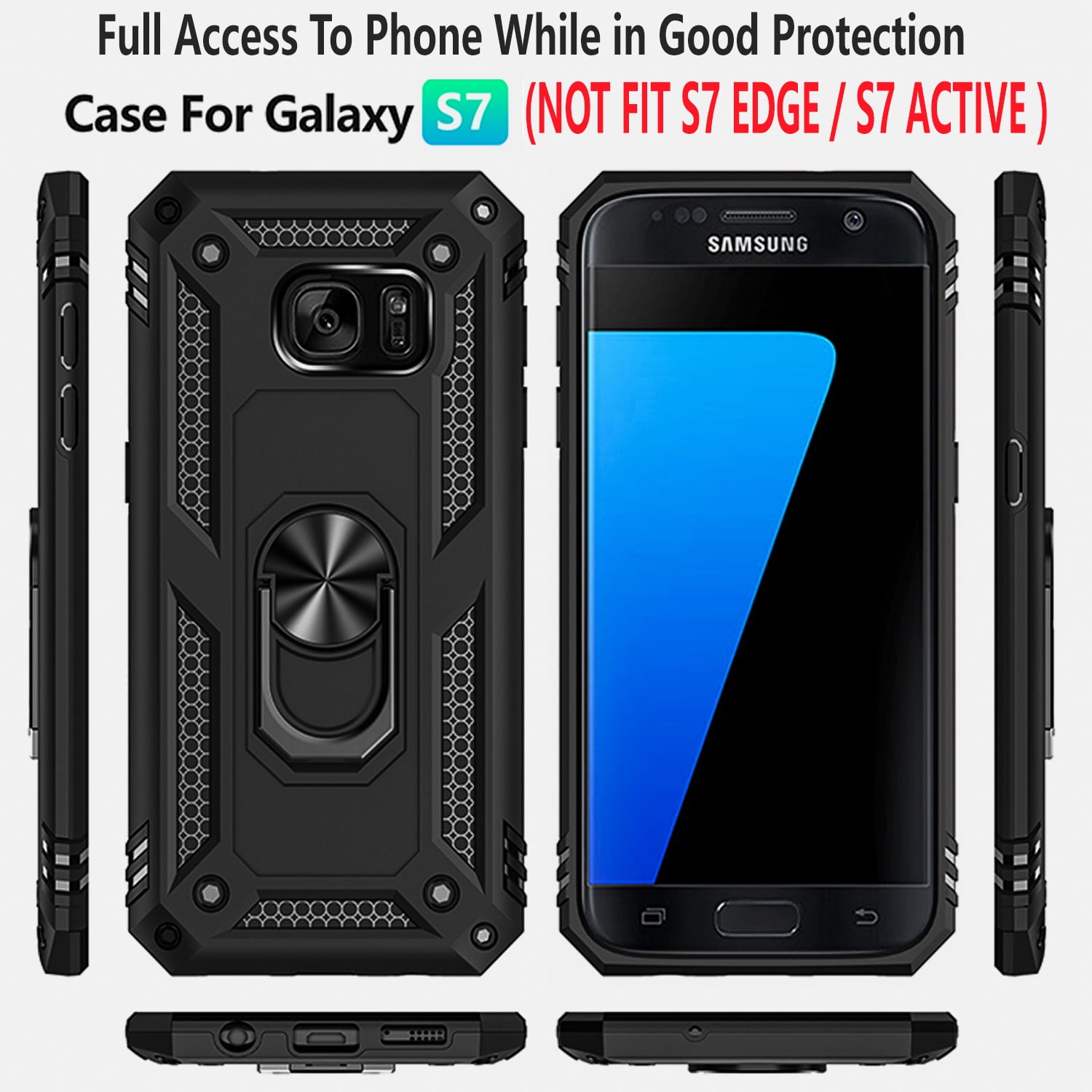 Stijgen baseren diepte Samsung Galaxy S7 Case, [NOT FIT S7 Edge / Active] Case, With [Tempered  Glass Screen Protector Included], STARSHOP Drop Protection Ring Kickstand  Cover- Black - Walmart.com