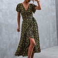 thumbnail image 4 of Floral Printed Wrap Dress Floral Printed V Neck Wrap Dress Floral Wrap Dress Summer Wrap V Neck Dress Women Floral Wrap Dress V Neck Waist Belted Ruffle Sleeve Asymmetrical Hem ANGGREK Negro XXL, 4 of 6
