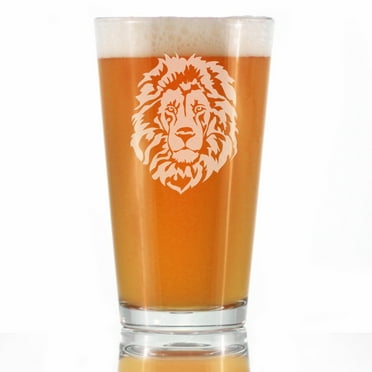 Lion Face - Beer Pint Glass - Safari Gifts & Decor - 16 Ounce