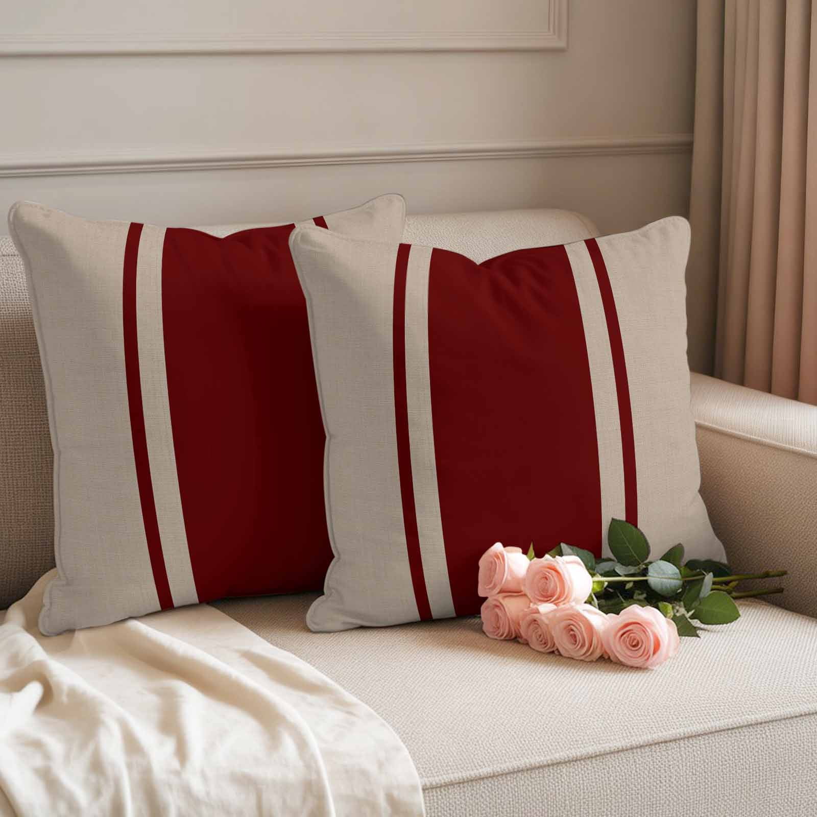 Outdoor Pillow Covers Waterproof, Simpler Red Line Decorative Square Throw Pillowcases Patio Cushion Covers for Tent/Garden, 16" x 16" 2 Pack, Farmhouse Red Striped Abstract