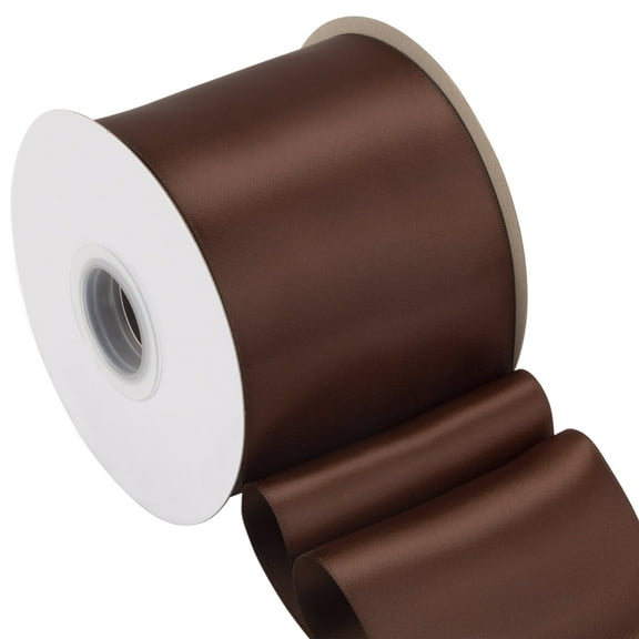 Joycrosso Brown Ribbon 4 Inch Wide Thick Fabric Ribbon, 50 Yards Double Faced Satin for Chair Sash Bows Making Bouquet Sewing Christmas Decoration