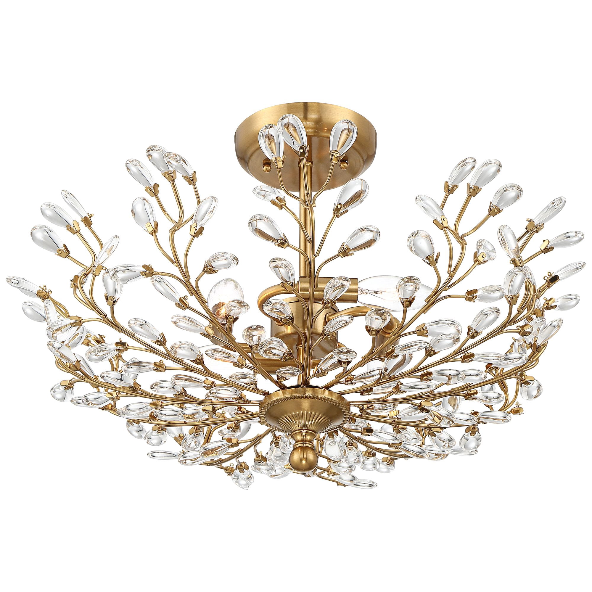 Vienna Full Spectrum Brielle Modern Ceiling Light Semi Flush Mount Fixture 18 1/2" Wide Brass Vine Leaf 4-Light Clear Crystal Glass for Bedroom House