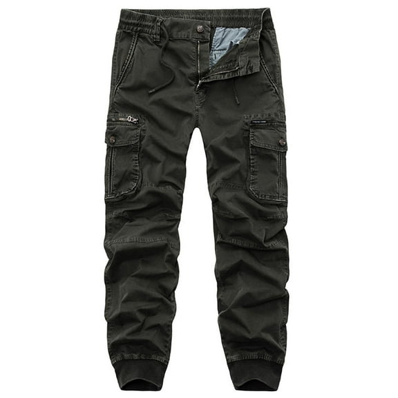 Wavsuf Cargo Pants Men Loose Fit- Outdoor Fall and Winter Solid with Pockets Casual Casual Army Green Cargo Pants Size L