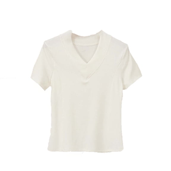 cfhntfmh Women's Cropped T-Shirts Short Sleeve V Neck Loose Fit Summer Tee Shirts Casual Plain Tops Trendy Clothes