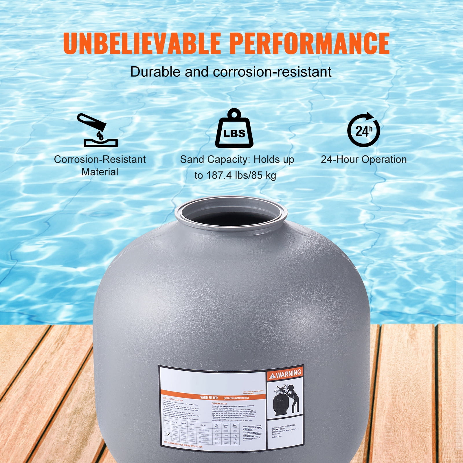 KFFKFF 22 inch Sand Filter, 55 GPM Filteration Device, Suitable for Above Ground and Inground Pools, Sand Filtration System with 7 Functional Multi-Port Valve