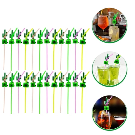 PBPBOX 30pcs Multi Color Cactus Straws Paper Plastic Drinking Straws Party Supplies for Cocktails