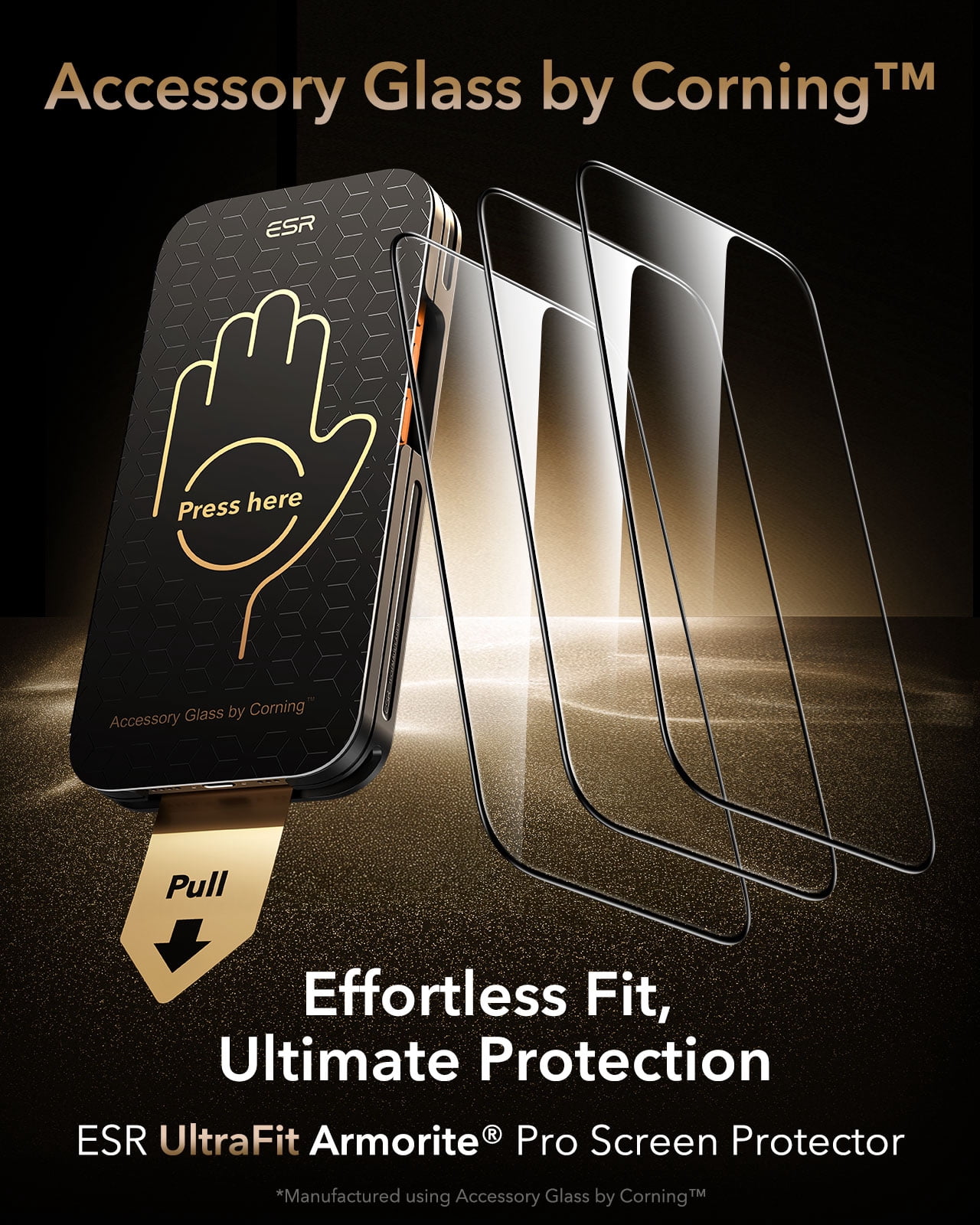 ESR Accessory Glass by Corning™ 3 Pack 9H+ Screen Protector Compatible with iPhone 17 Pro Max, with AR Anti-Reflective Technology, Military Grade Shatterproof & Durable with UltraFit Tray