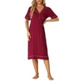 thumbnail image 2 of INSPIRE CHIC Womens Pajamas Collared Summer Button Up Short Sleeves Casual Lounge Nightgowns Red S, 2 of 5