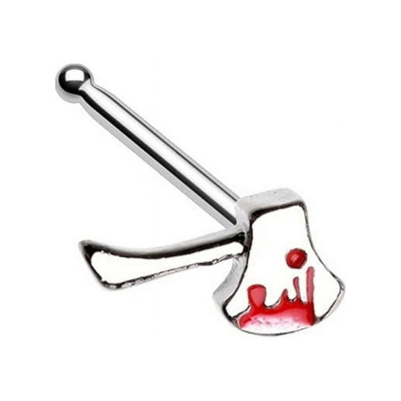 Nose Ring Stud Goth Hatchet Bloody Axe Ring top 316L Surgical Steel Bone