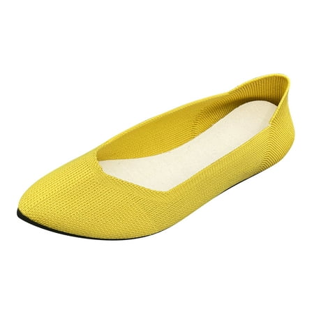 Mortilo Women Casual Shoes Flat Soft Sole Solid Color Breathable Slip On Casual Shoes Canvas casual shoes for Women Yellow