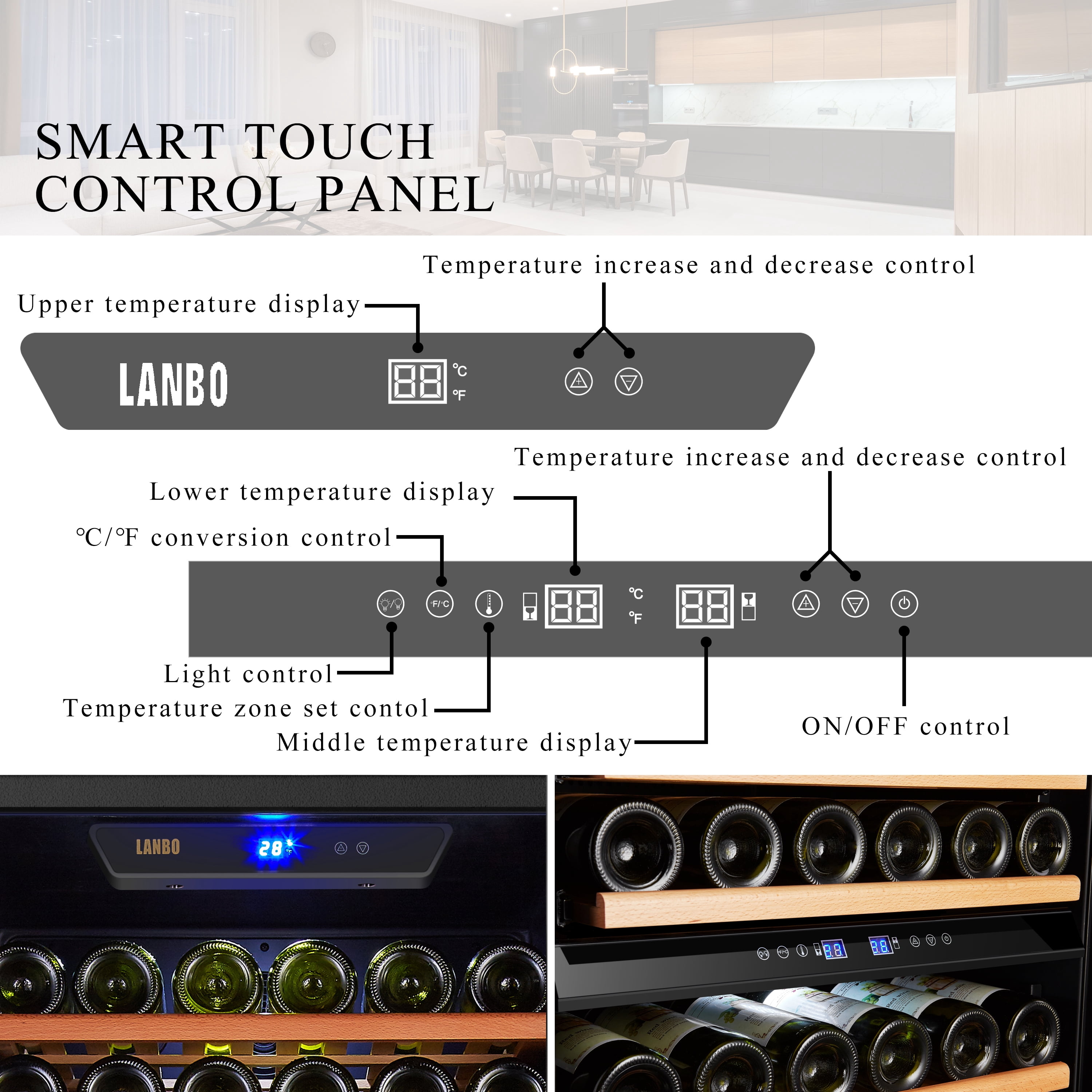 Lanbo 143 Bottle Triple Zone Compressor Wine Refrigerator 24 inch Width