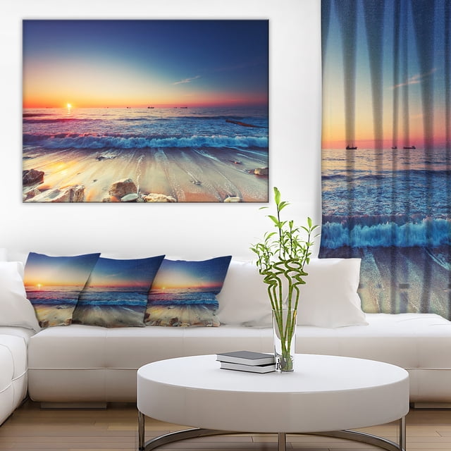 Beautiful Sunrise over Blue Sea - Seashore Canvas Art Print