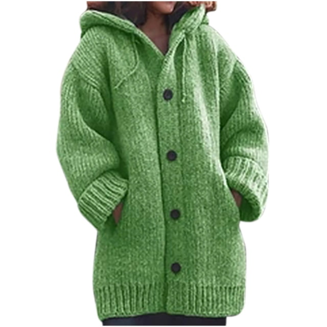 Womens Single-Breasted Cardigan Sweater Solid Loose Open Front Cardigan with Pockets Warm Knit Sweater Cardigan