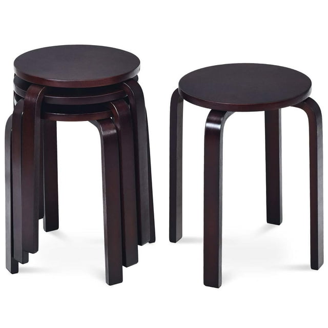 Juego de 4 taburetes apilables de madera curvada COSTWAY, 46 cm de altura