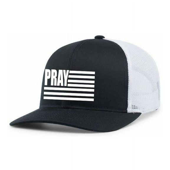 Mens Christian Hat Pray American Flag USA Patriotic Christian Mens Mesh Back Trucker Hat Baseball Cap-Navy/White
