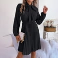 thumbnail image 7 of Ashirexll Womens Long Sleeve Dresses, Midi Dresses for Women, Temperament Solid Color Waistband Long Sleeve Pleated Dress, 7 of 7