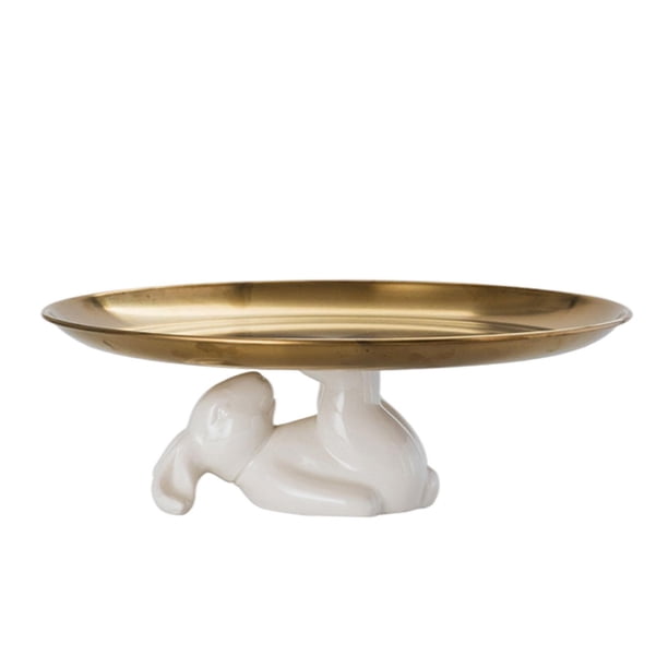 Bandeja de conejo dorada, duradera, redonda, decorativa, de cerámica, para servir comida con llave en el hogar. Tipo integral de 10 pulgadas