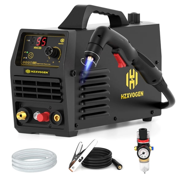 H HZXVOGEN 55A Plasma Cutter, 110/220V Dual Voltage Non-Touch Pilot Arc DC IGBT Inverter with Digital Display (HVC55)
