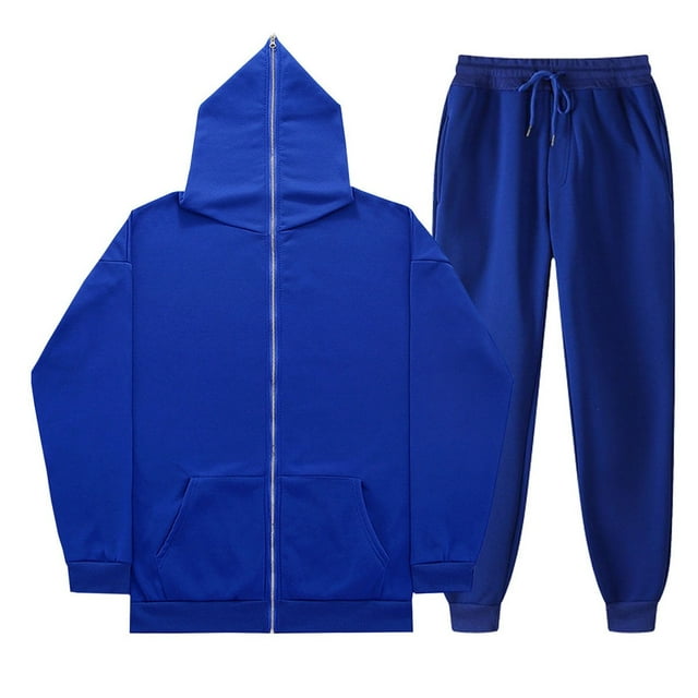 Fgnfyis Ensemble de Sweat à Capuche Zippé Doublé Mode Urbaine Punk pour Femmes/hommes Sweat à Capuche Confortable Veste & Pantalon Combo pour Automne/hiver Pantalon pour Femmes Bleu TTG