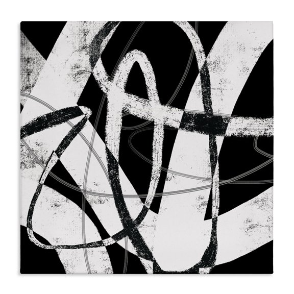 Stupell Industries Contemporary Black and White Abstract Moving Paint Brush Strokes Canvas Art, 17 x 17, by Lisa Ridgers